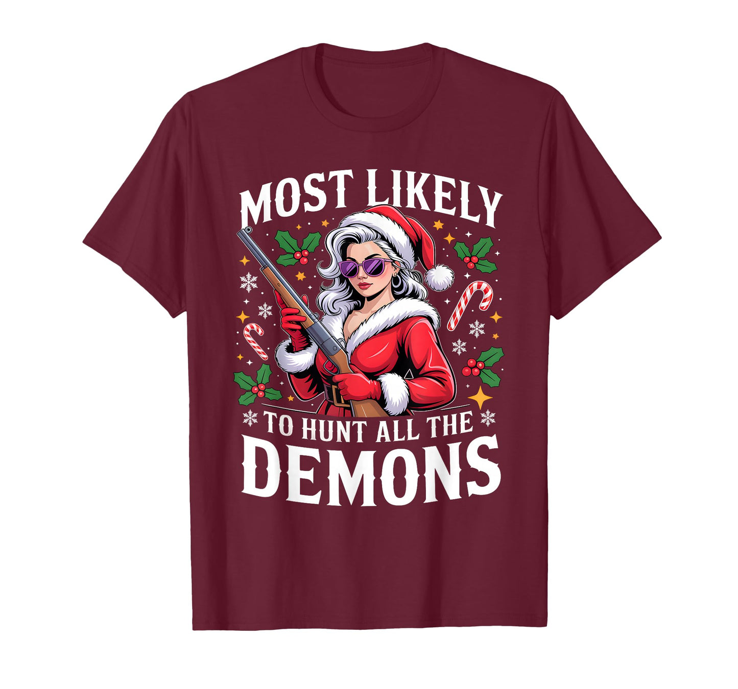 Santa Girl Most Likely to Hunt Demons Christmas T-Shirt