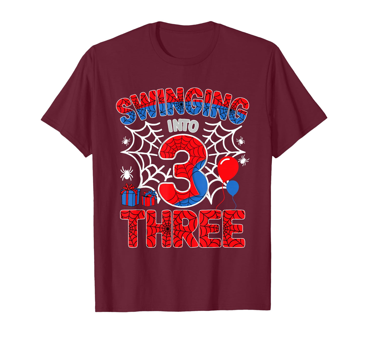 Swinging Into 3 Year Old Boy Funny 3rd Spider Birthday Party T-Shirt