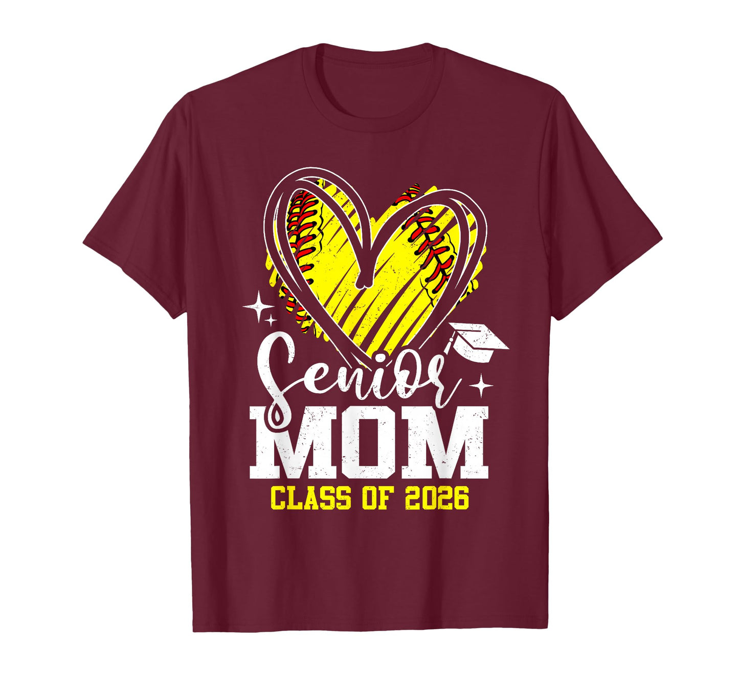 Proud Senior Mom Class of 2026 Softball Graduation Heart T-Shirt