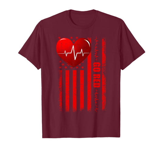 Go Red USA Flag American Heart Disease Awareness Men Women T-Shirt