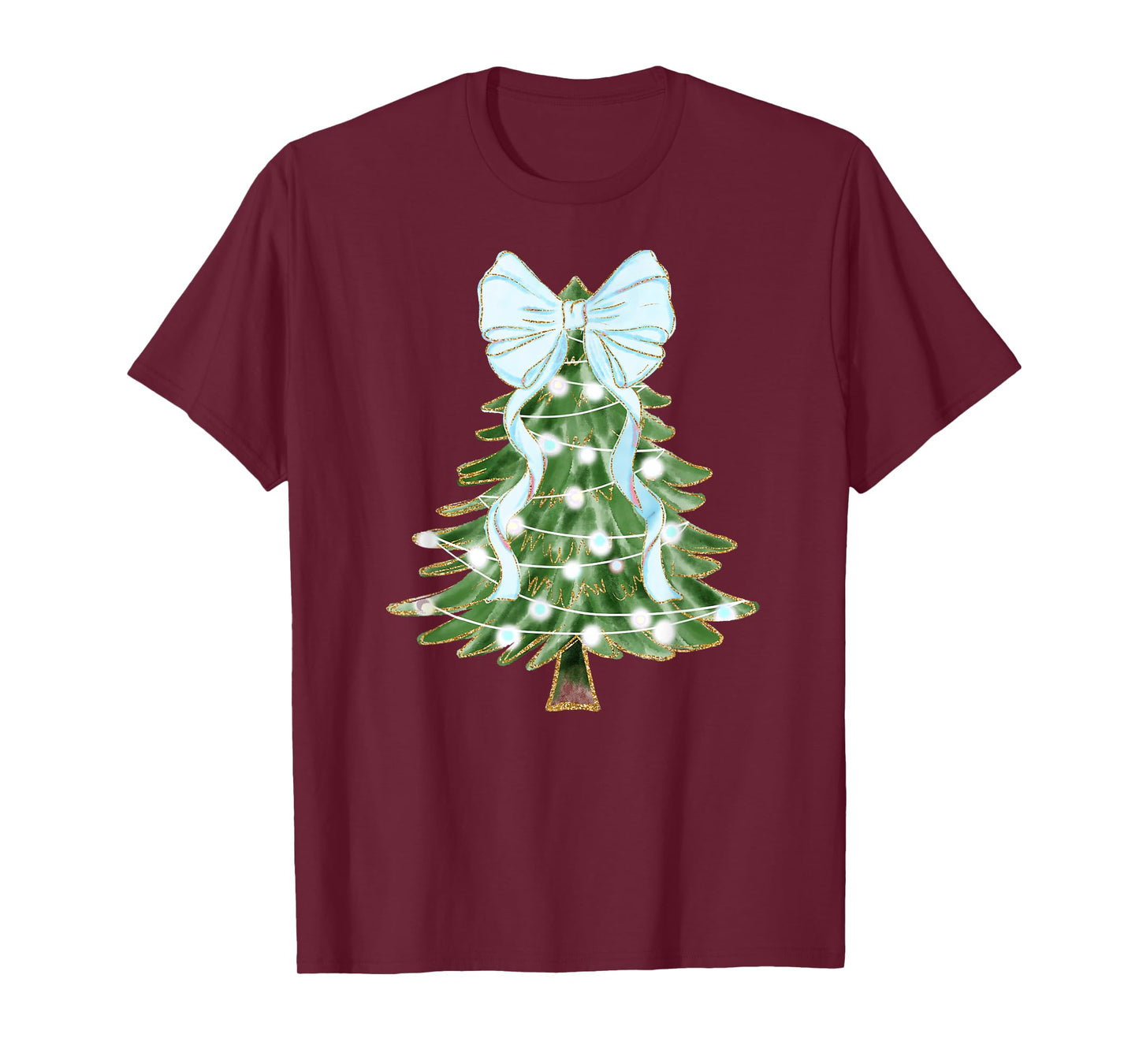 Christmas Tree Bow Coquette Santa Cute Blue White Mom Kids T-Shirt