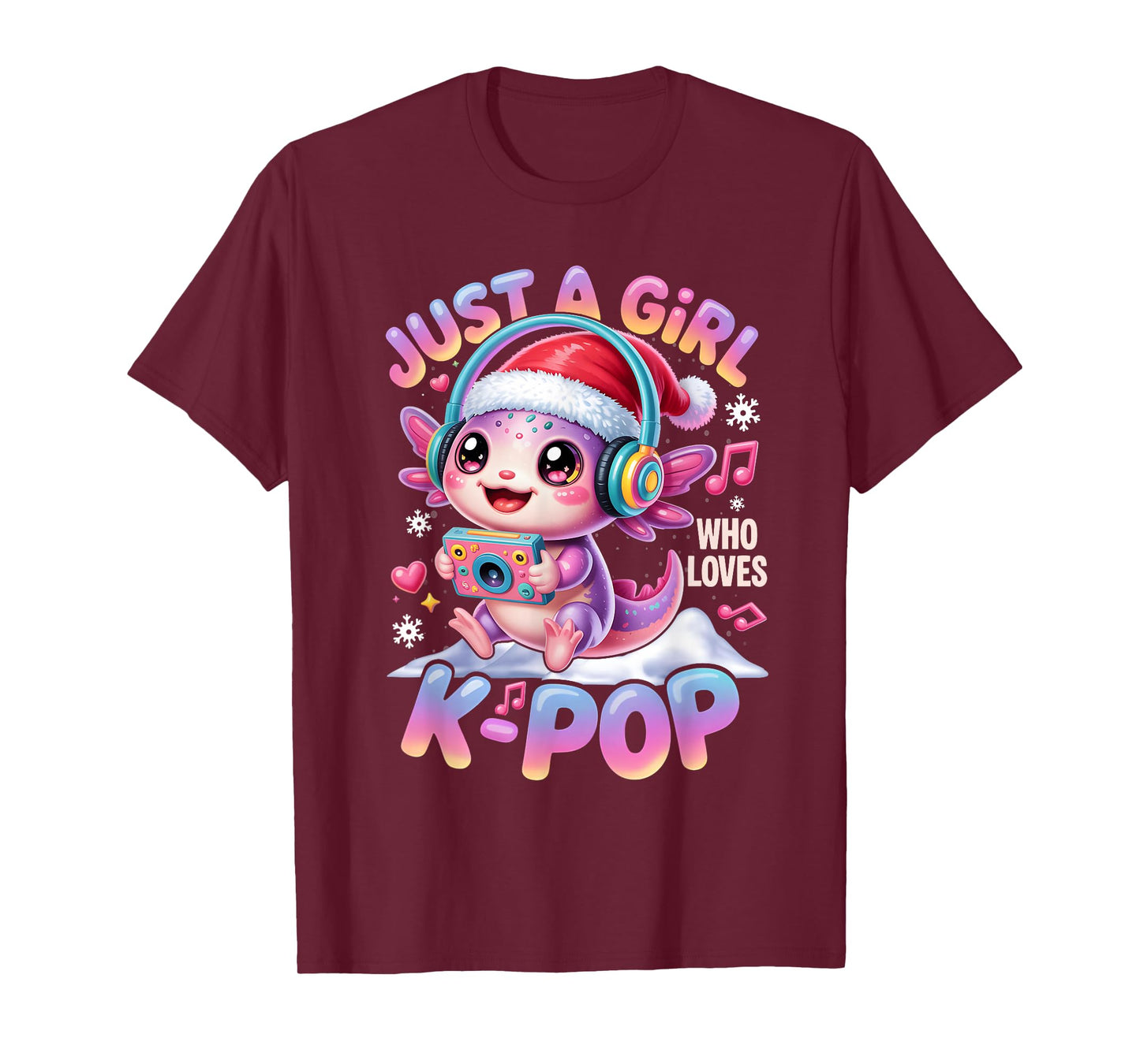 Just Girl Who Loves K-Pop Axolotl Santa Hat Christmas Anime T-Shirt