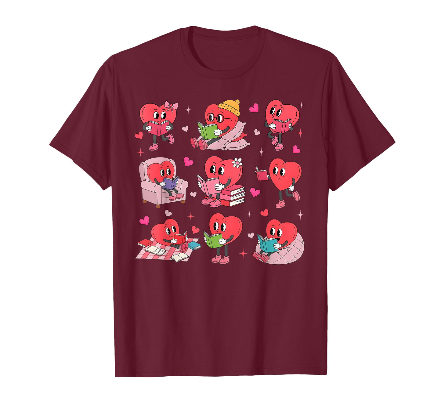 Hearts Reading Book Lovers All Booked for Valentine T-Shirt