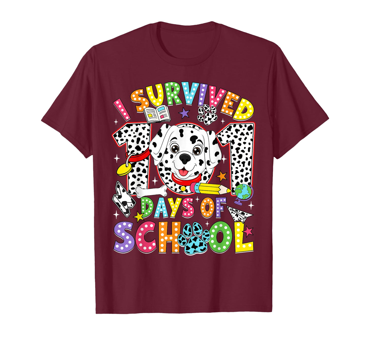 I Survived 100 Days of School Dalmatian Dog 100th Day Kids T-Shirt