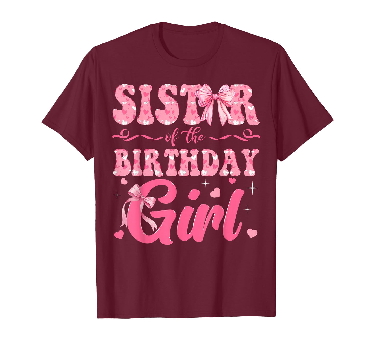 Sister of The Birthday Girl Family Pink Coquette Bow T-Shirt