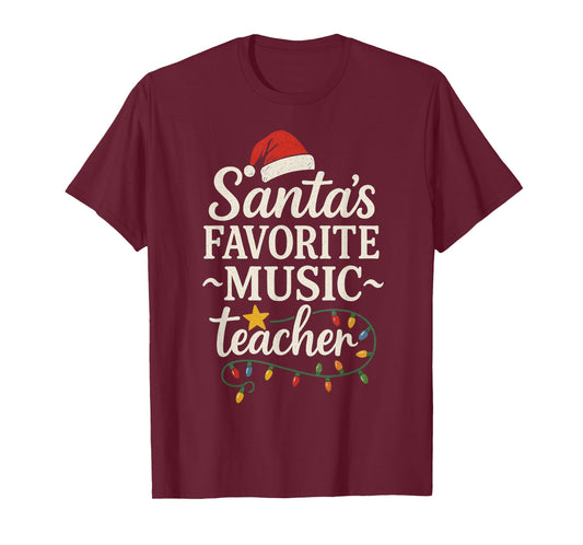 Merry Christmas Lights Santa's Favorite Music Teacher T-Shirt