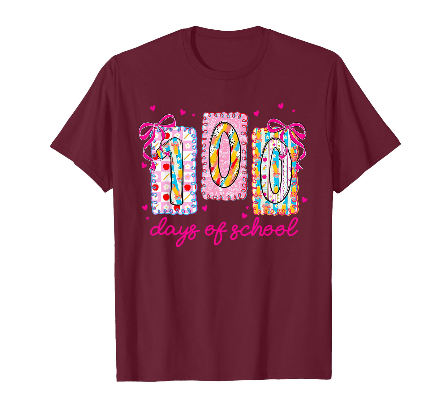 Preppy 100 Days of School Coquette Bow 100th Day of School T-Shirt