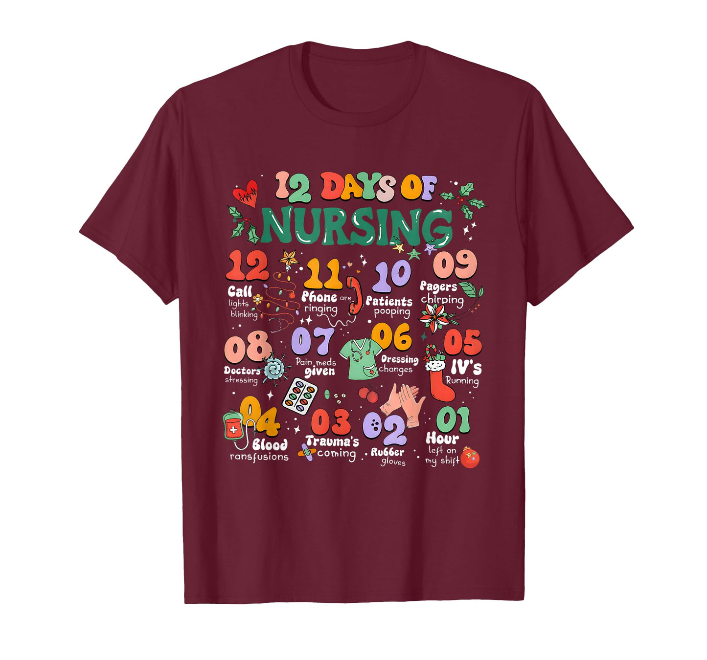 Vintage 12 Days of Nicu Nursing Christmas Nicu Nurse Crew T-Shirt