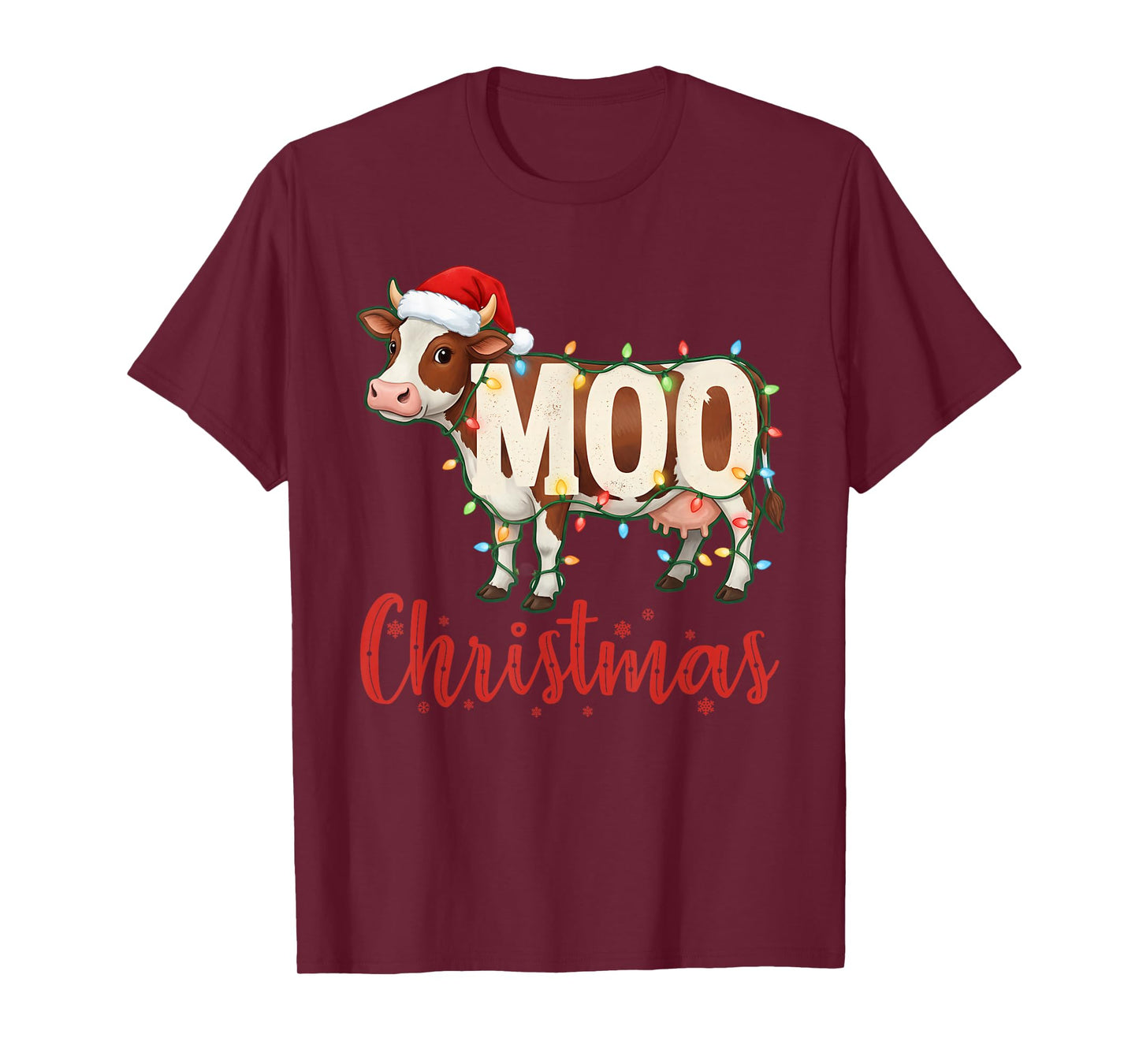 MOO Christmas Lights Funny Cow Lovers Cattle Famer Farming T-Shirt