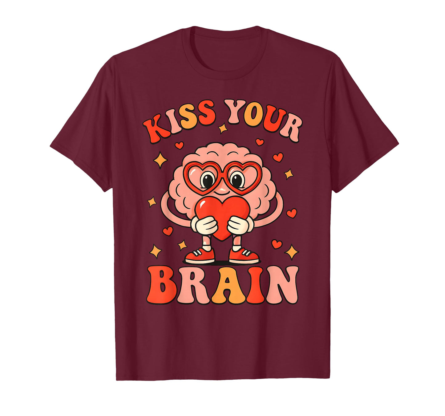 Valentine Kiss Your Brain Retro Teacher Squad Heart Kid T-Shirt