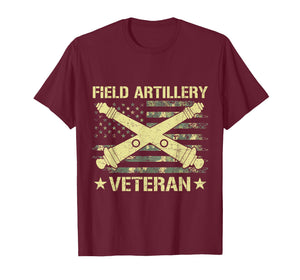 Field Artillery Veteran Flag American Camouflage US Military T-Shirt
