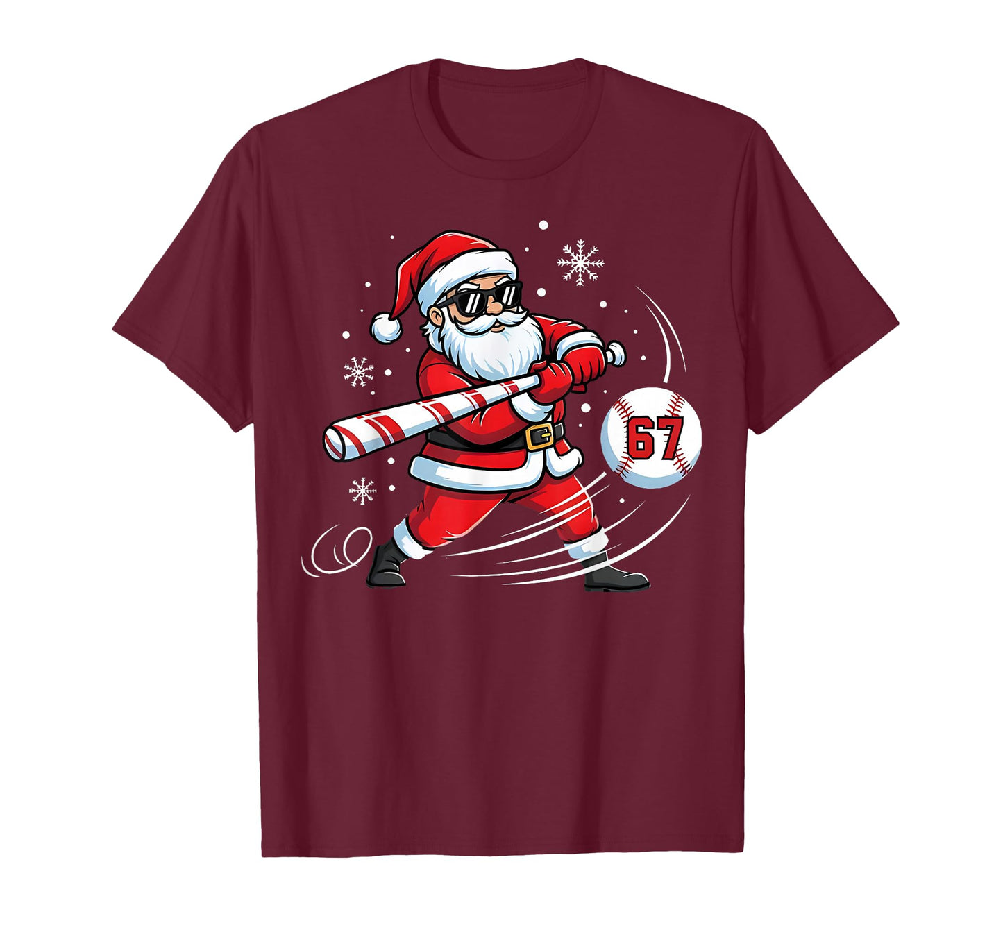 Santa Sports 67 Design for Boys Christmas Baseball Player T-Shirt