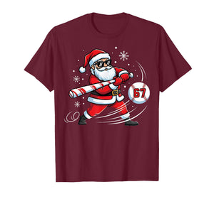 Santa Sports 67 Design for Boys Christmas Baseball Player T-Shirt