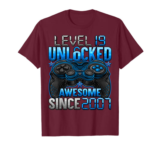 Level 19 Unlocked 19 Year Old Gifts Boys 19th Birthday Boy T-Shirt