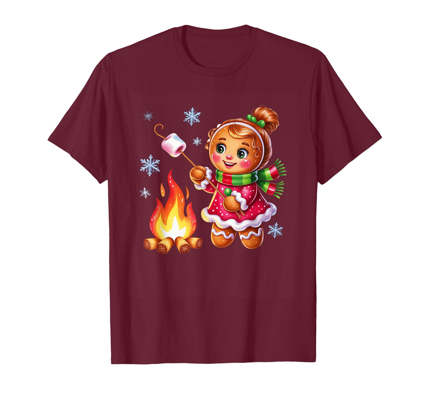 Gingerbread Girl Campfire Christmas Fun T-Shirt