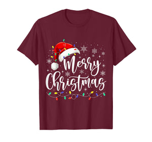 Merry Christmas Lights Red Santa Hat Xmas Family Men Women T-Shirt