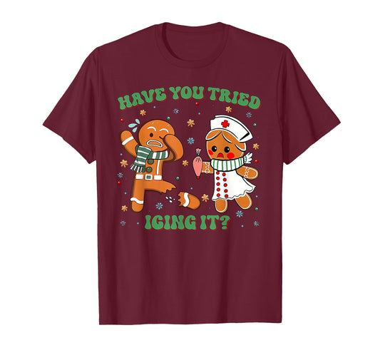 ICU Nurse Christmas Cute Gingerbread Have You Tried Icing It T-Shirt