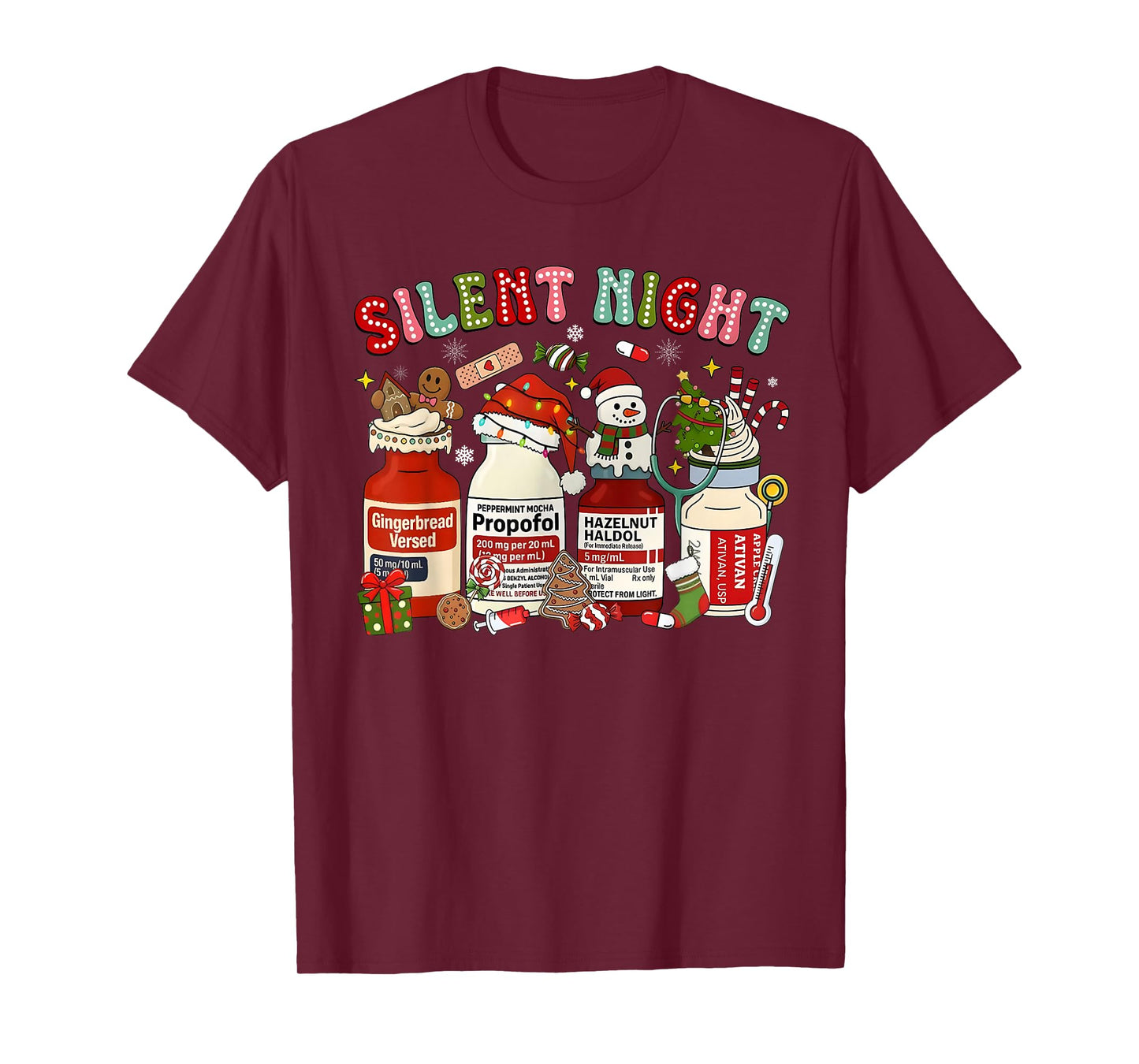 Silent Night Funny Nurse Christmas Design T-Shirt