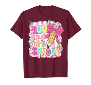 Preppy 100 Days of School Coquette Pencil Bow Girl Women T-Shirt