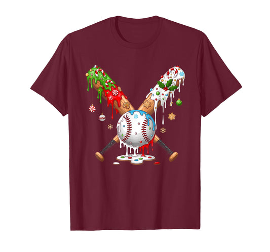 Santa Sports Design for Men Boys Christmas Baseball Player T-Shirt
