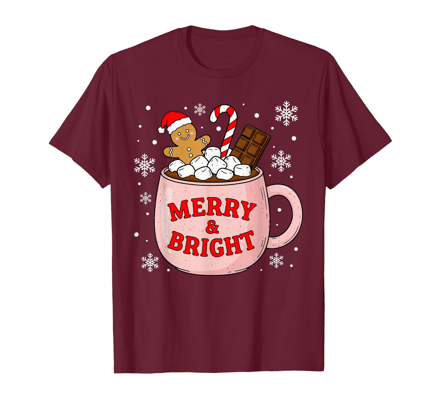 Merry and Bright Gingerbread Santa Hot Cocoa Christmas Xmas T-Shirt