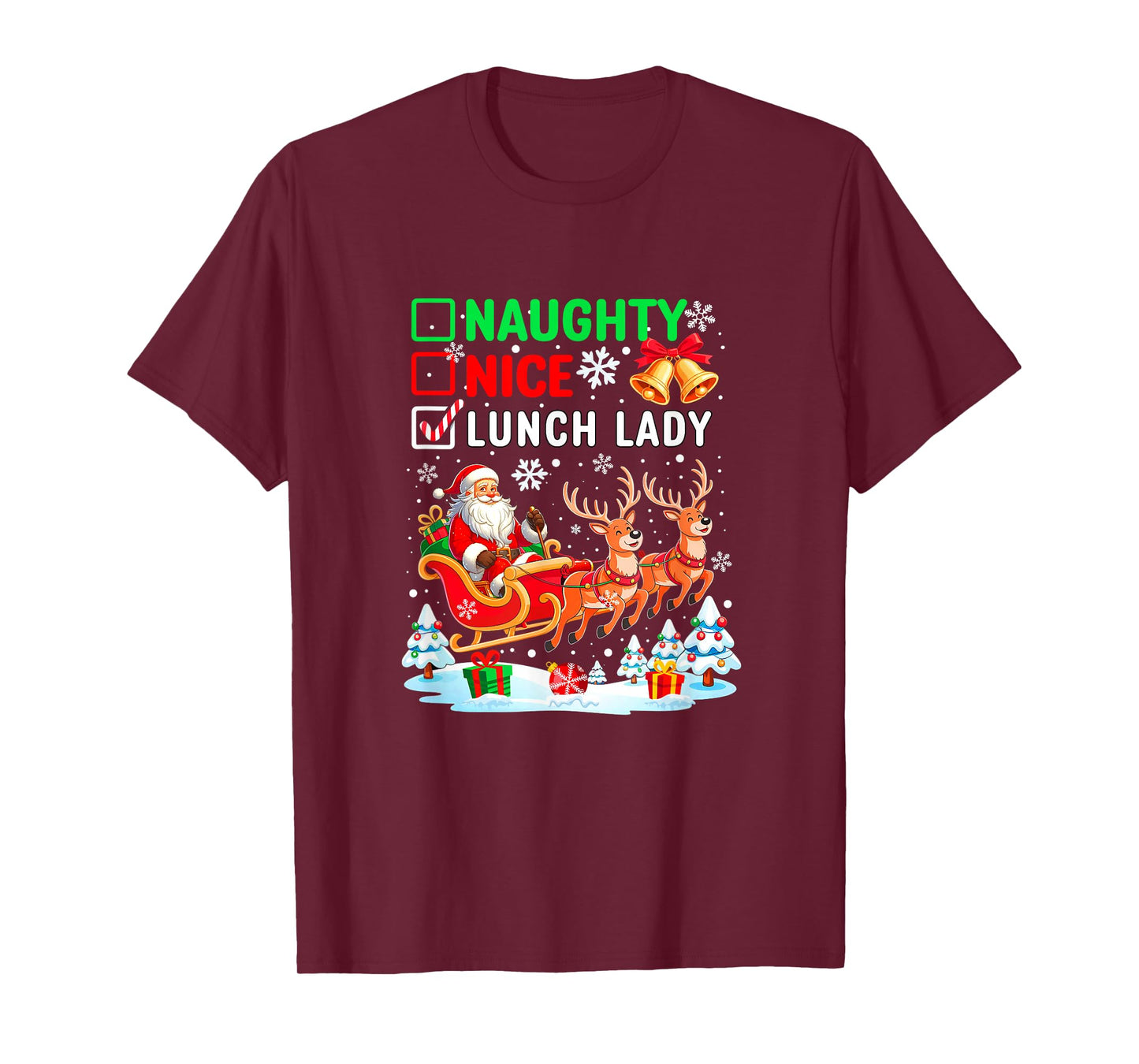 Naughty Nice Lunch Lady Christmas List Costume Job Team T-Shirt