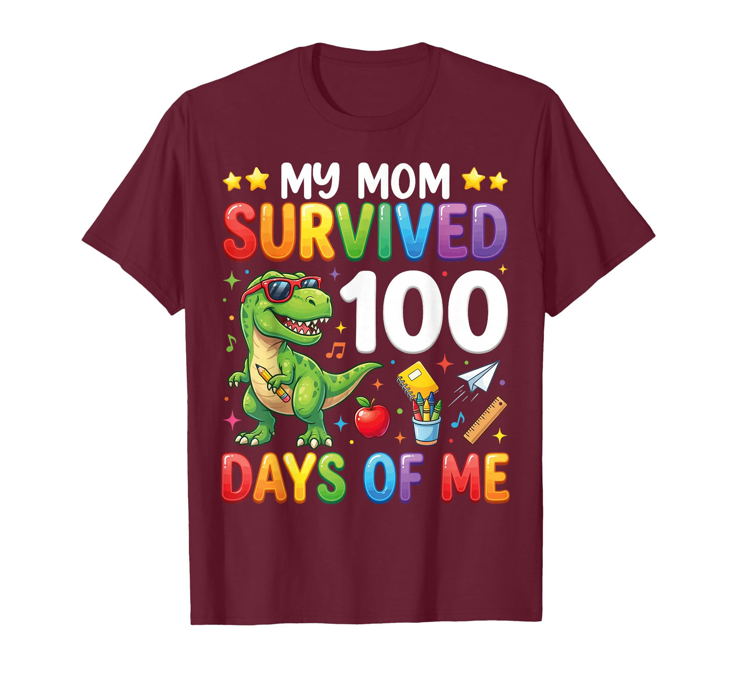 My Mom Survived 100 Days of Me T-Rex Dinosaur Boys Kids T-Shirt