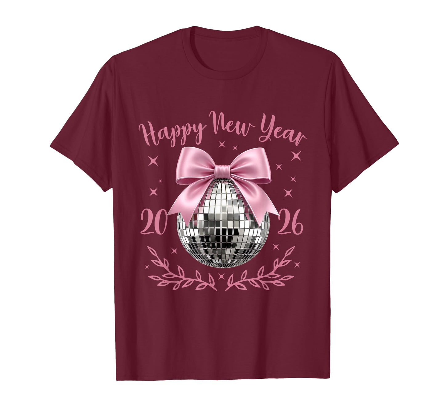 Happy New Year 2026 Coquette Pink Bow Disco Ball Women Girls T-Shirt