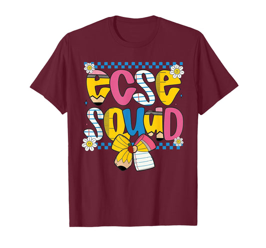 ECSE Squad Retro Rainbow Pencil Early Childhood Team T-Shirt