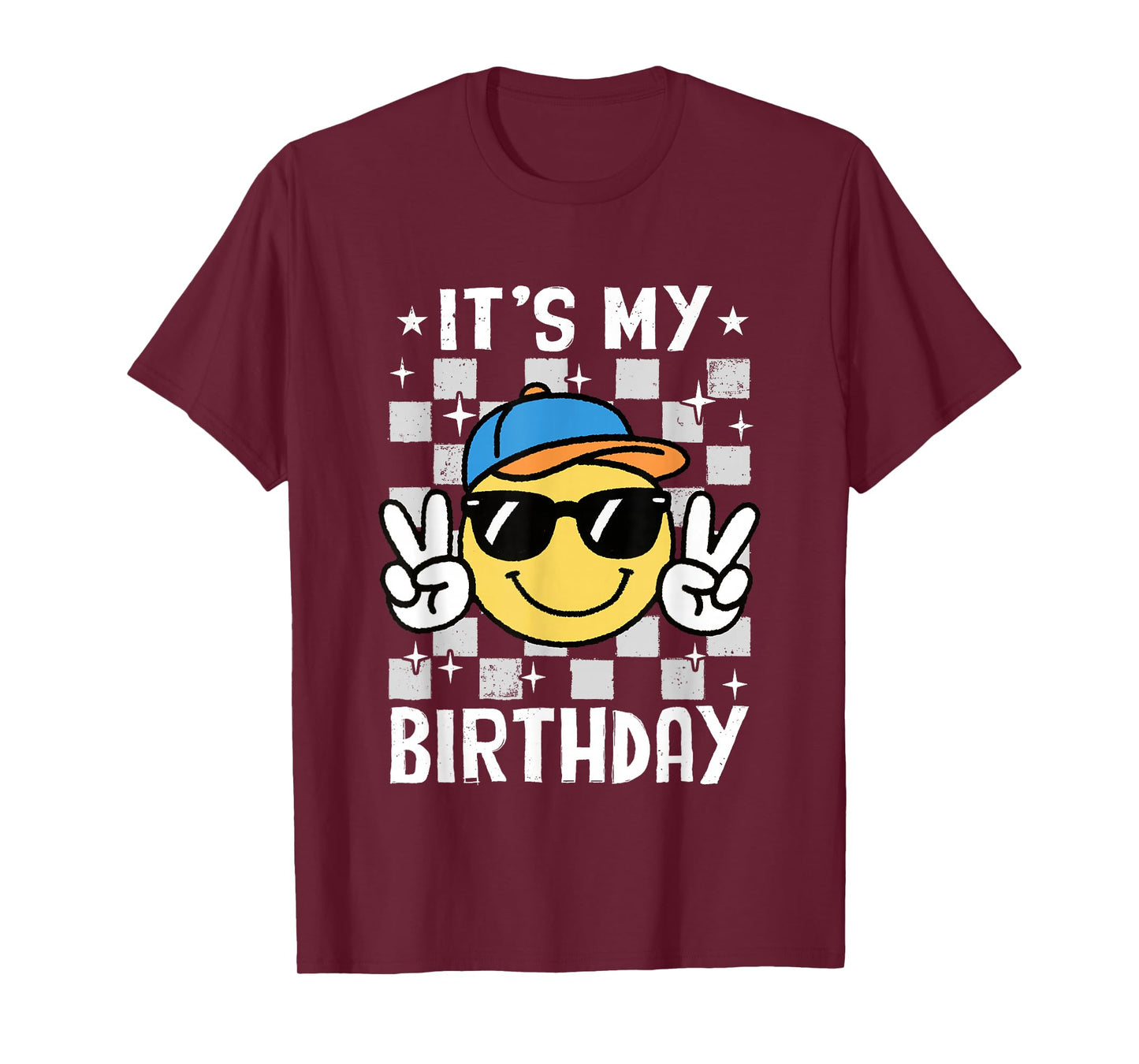 It's My Birthday Checkered Smile Face Bday Party Boys Kids T-Shirt