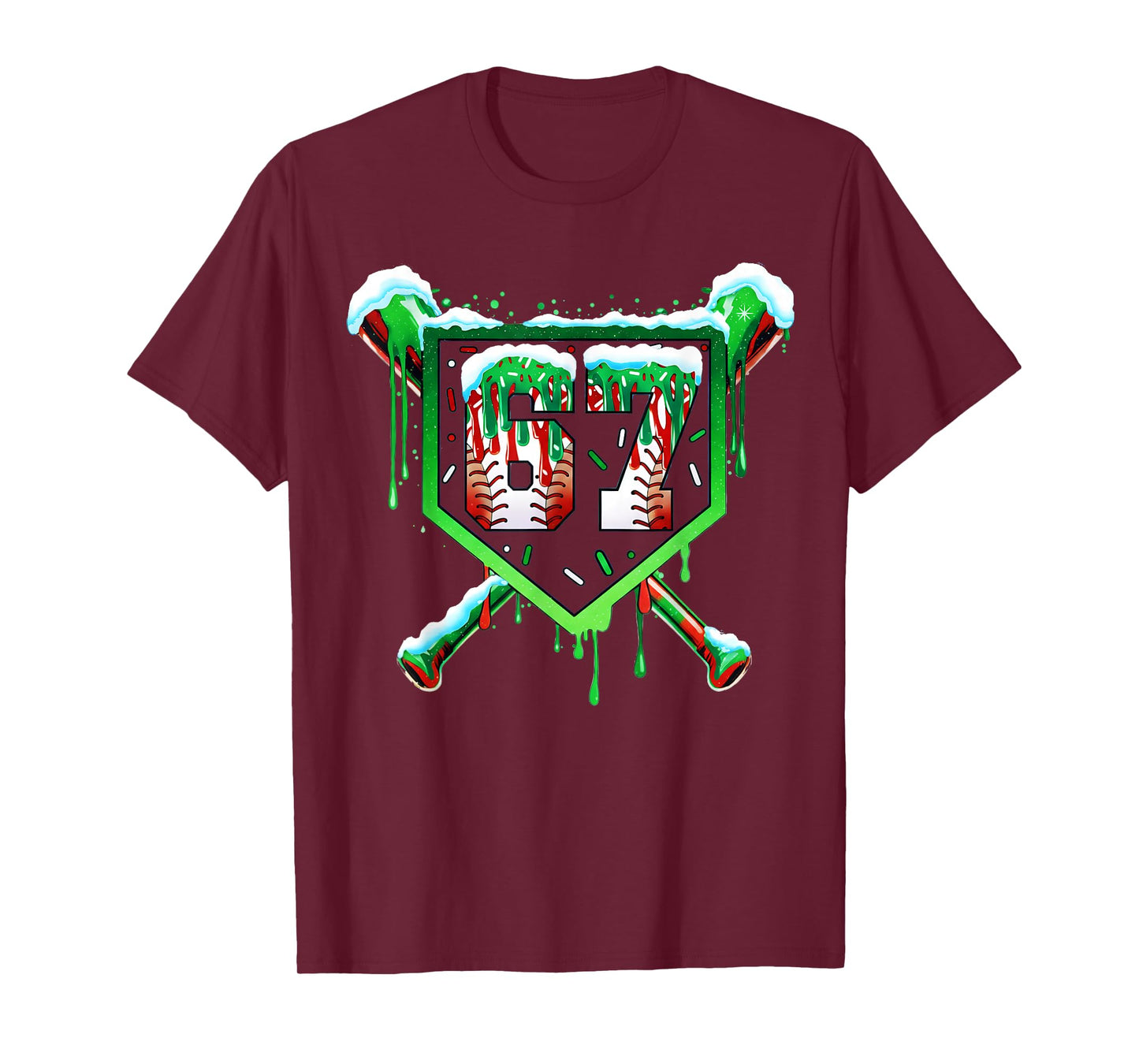 Baseball Ice Cream Drip Number 67 Six Seven Meme Christmas T-Shirt