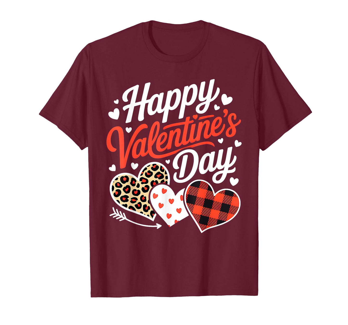 Funny Happy Valentines Cute Hearts Leopard Buffalo Plaid T-Shirt