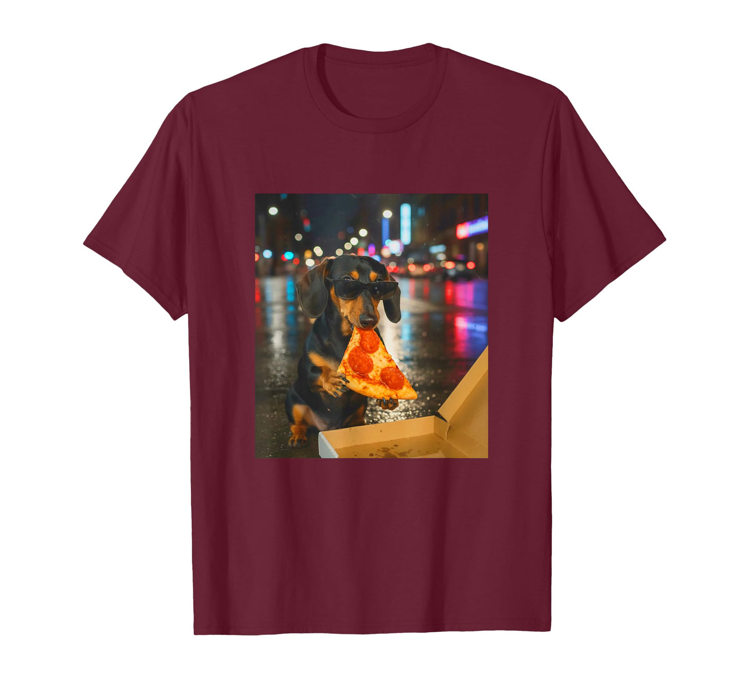 Funny Dachshund Dog Eating Pizza Meme Retro T-Shirt