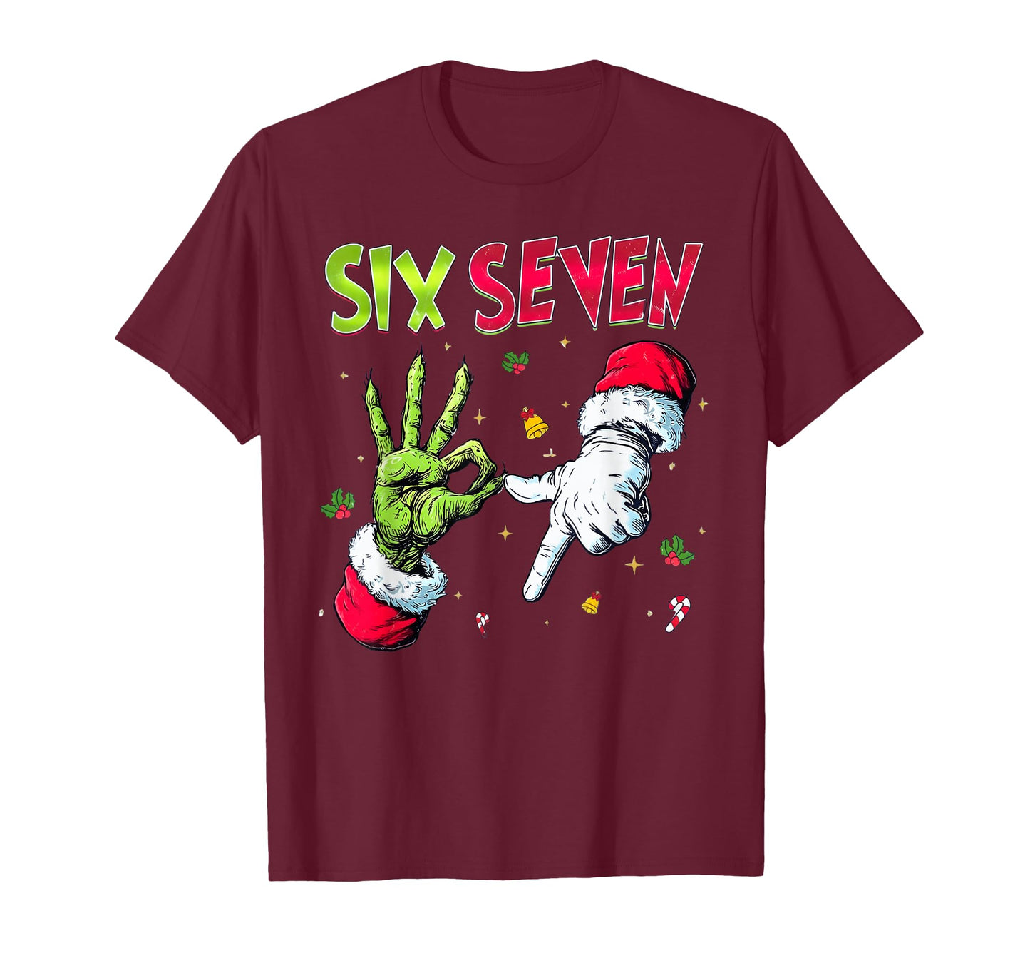 6 7 Six Seven Christmas Hand Gen Z Alpha Meme Slang Xmas T-Shirt