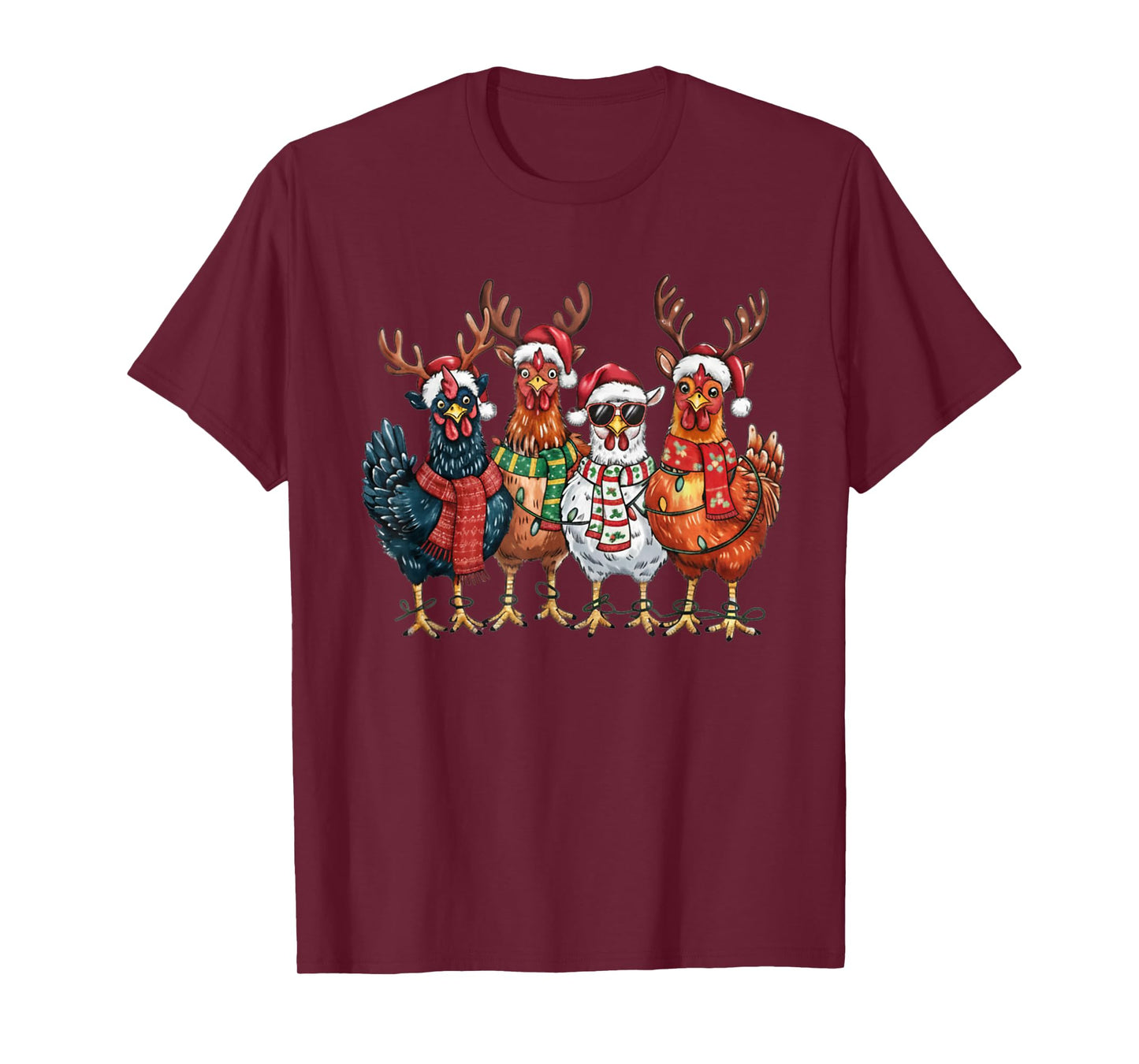 Funny Chicken Christmas Lights Farm Animal Cute Xmas Holiday T-Shirt