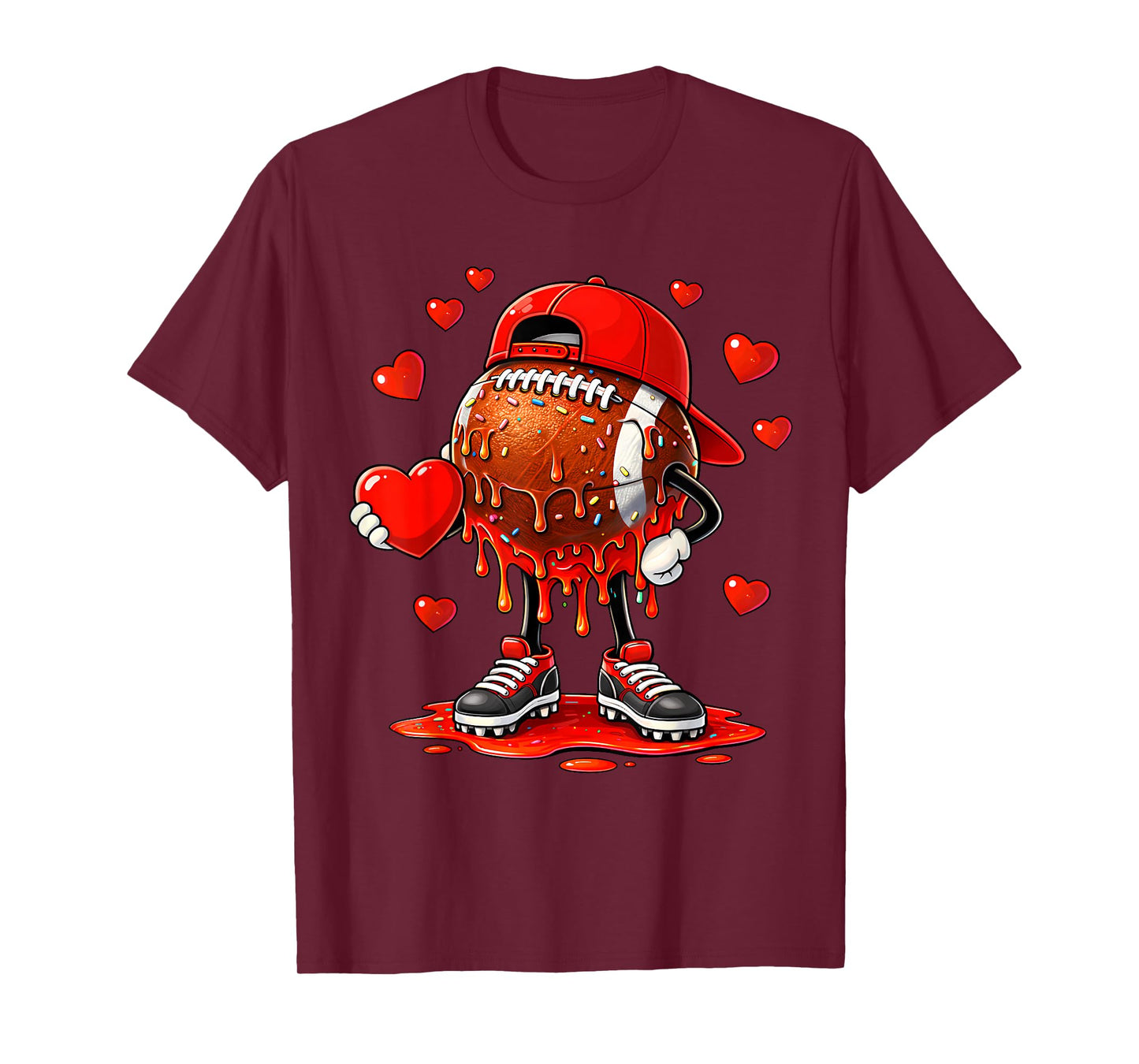 Valentine Football Heart Drip Sport Love Valentines Day Boys T-Shirt