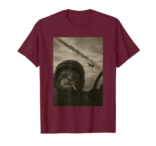 Cat Smoking Cigarette Jet Pilot Funny Meme Cat T-Shirt