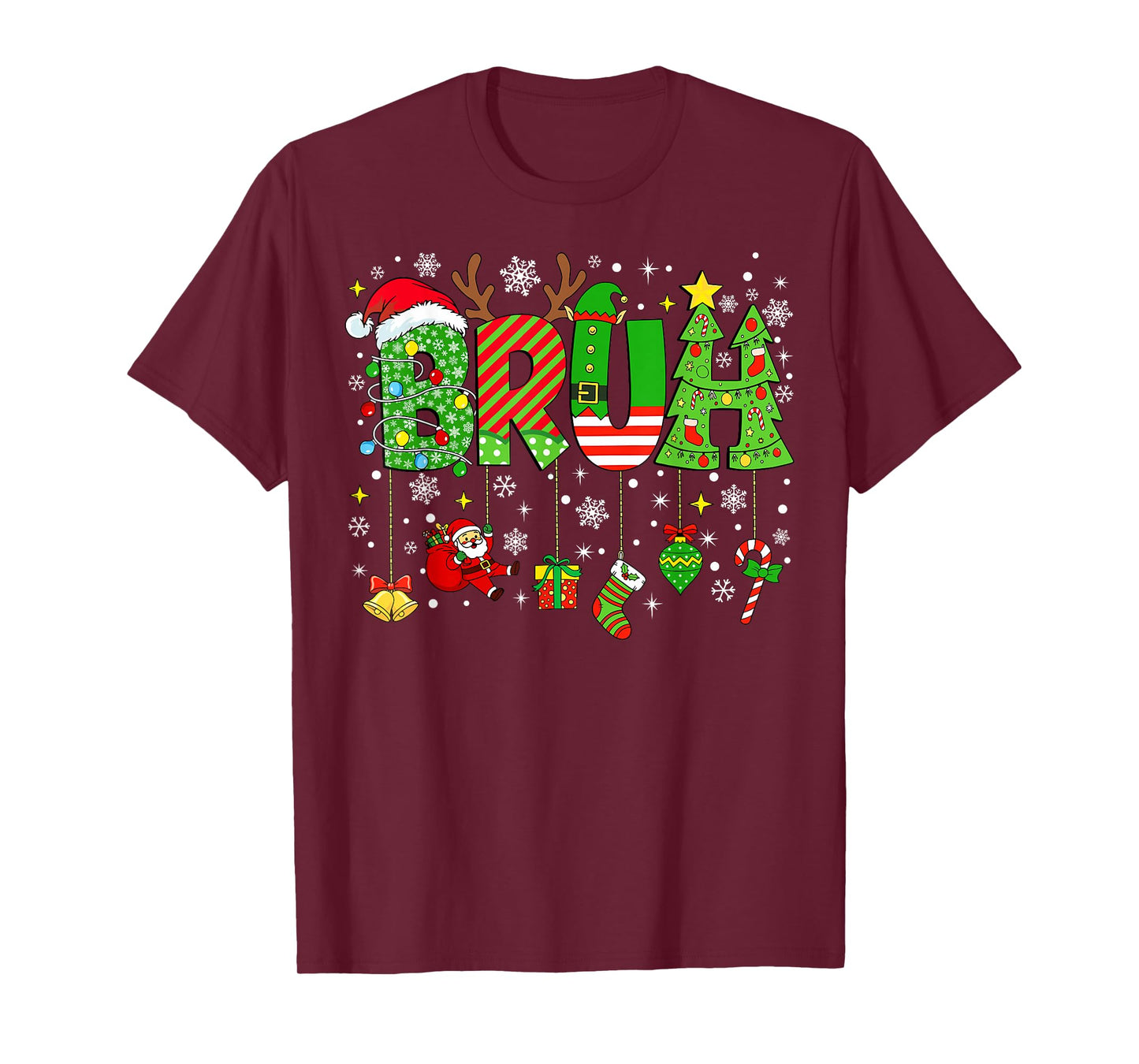 Bruh Funny Christmas Shirt for Teens Boys Kids Xmas Pajamas T-Shirt