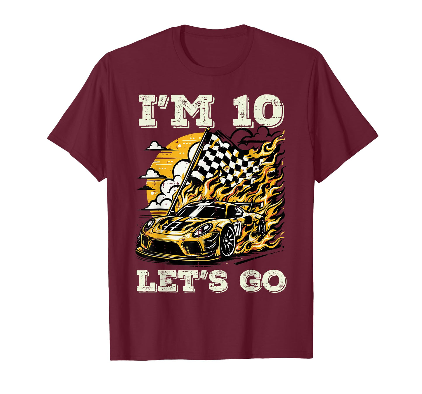 10th Birthday Race Car Flag Im 10 Years Old Bday Boys Kids T-Shirt