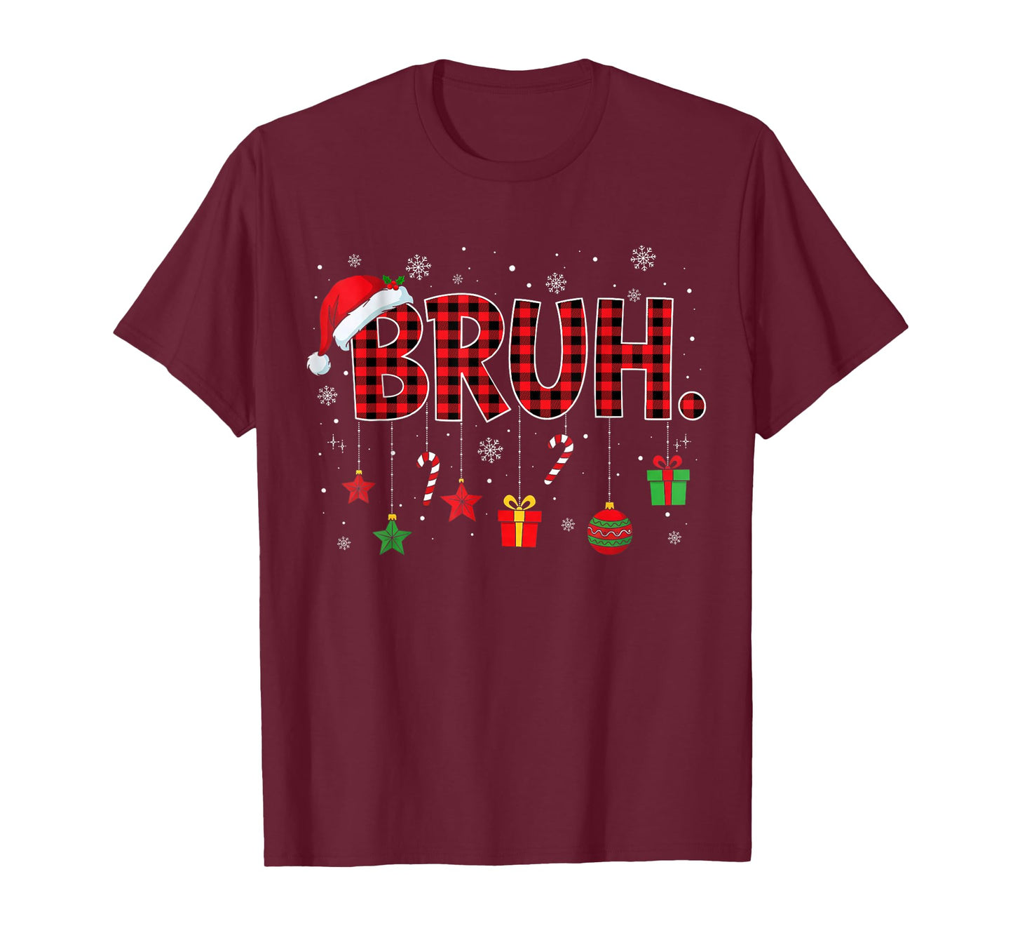 Bruh Funny Christmas Red Plaid Teens Boys Kids Xmas Pajamas T-Shirt
