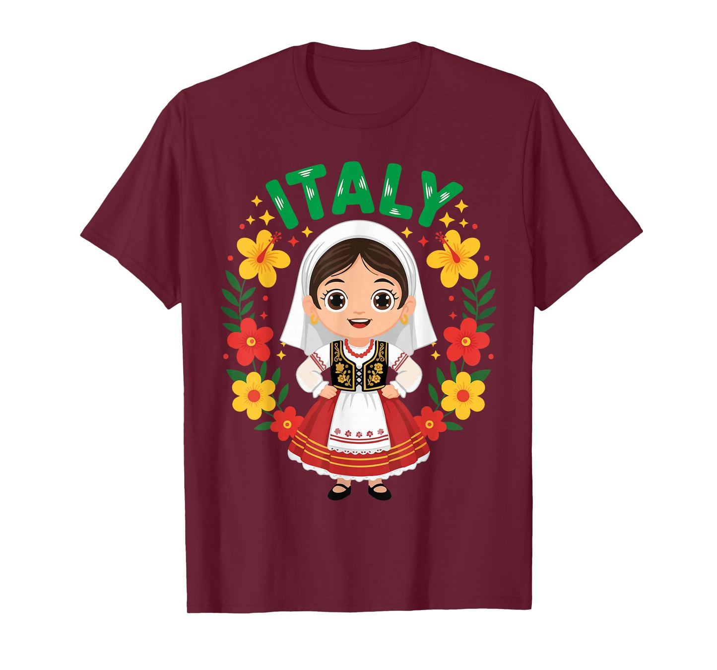 Italy Italian Girl Traditional Dress Outfit Heritage Flowers T-Shirt