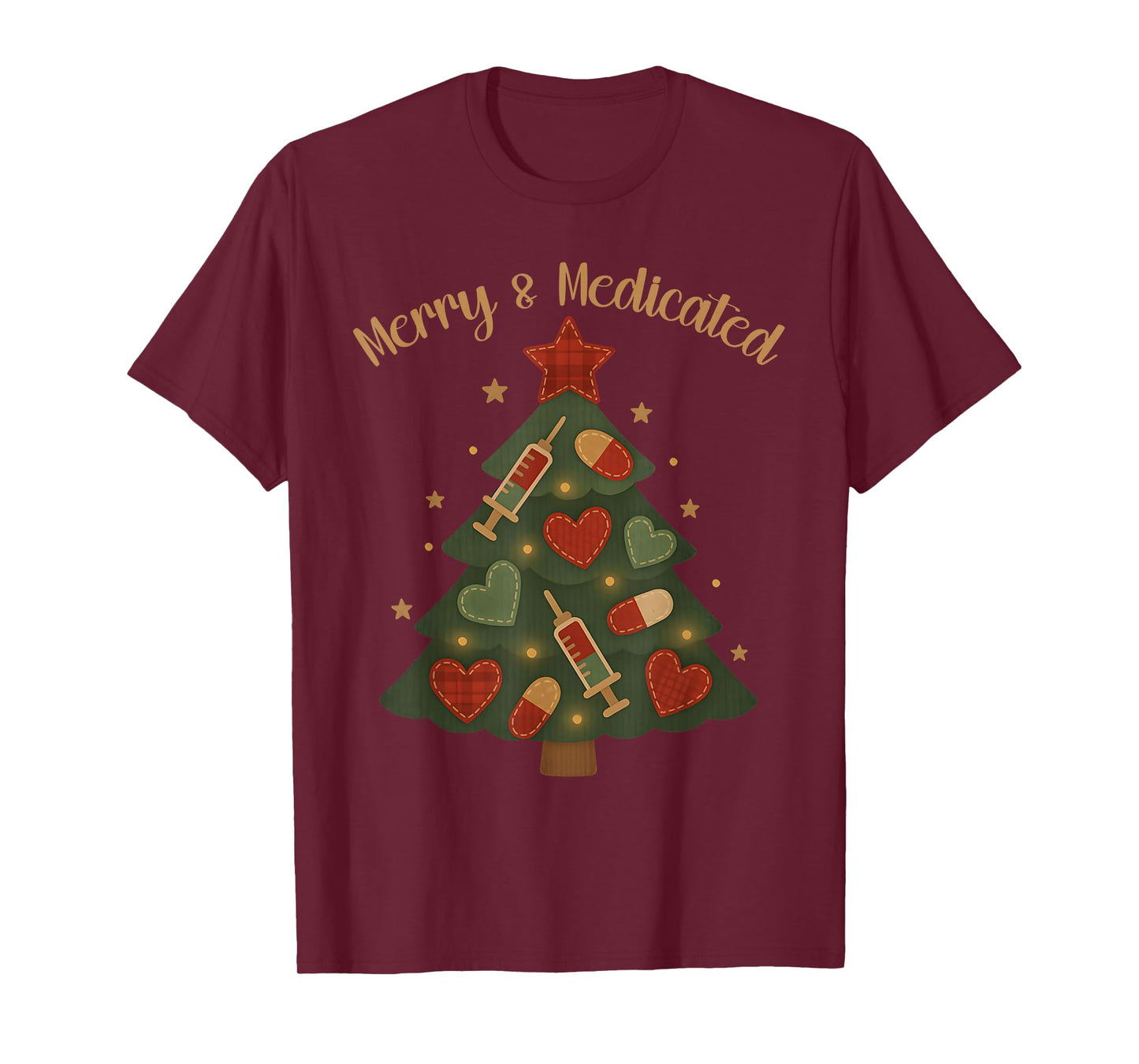 Merry and Medicated RN Nurse Christmas Tree Funny Medical T-Shirt