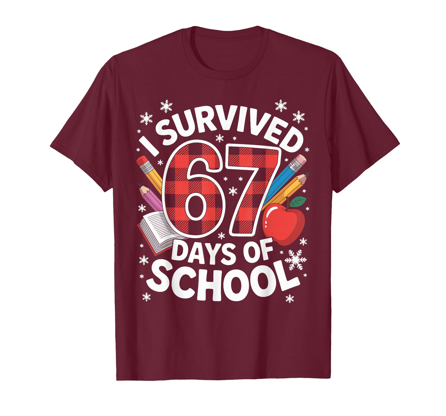 I Survived 67 Days of School Students Plaid Funny Six Seven T-Shirt