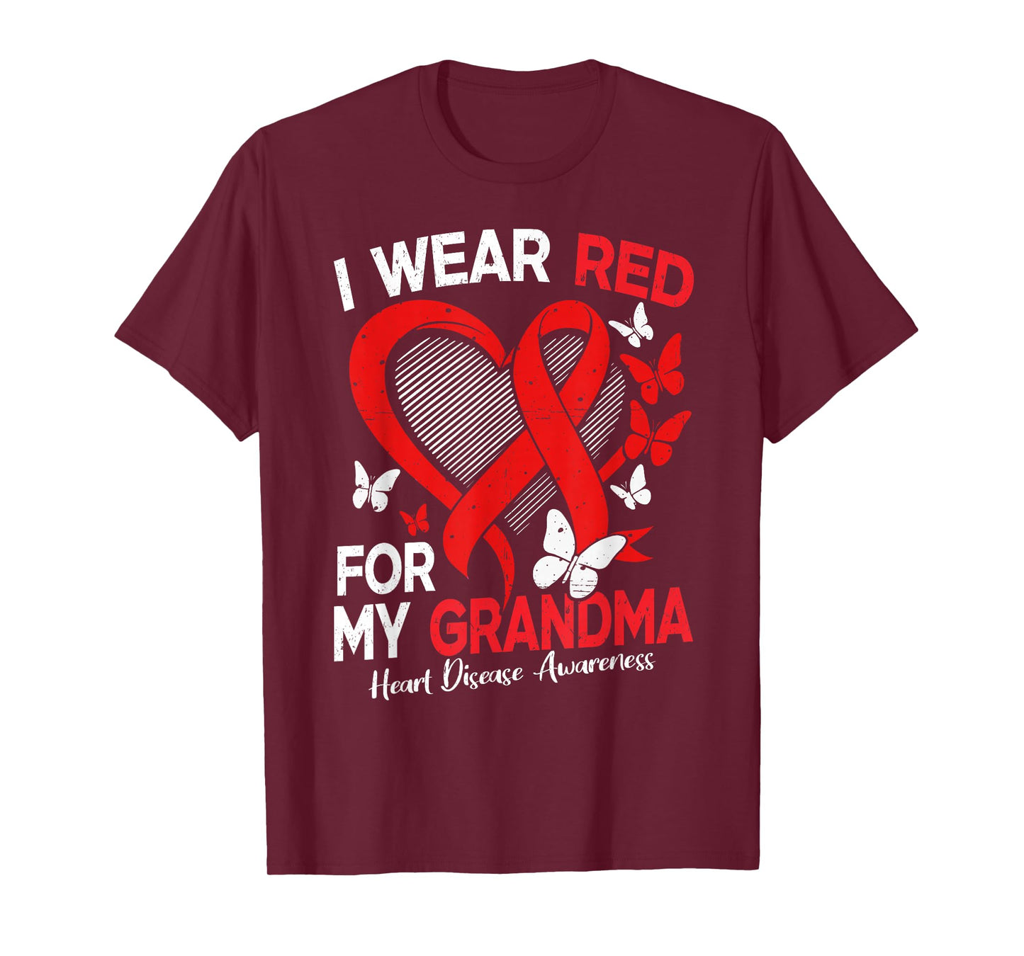 I Wear Red for My Grandma Heart Disease Awareness Butterfly T-Shirt