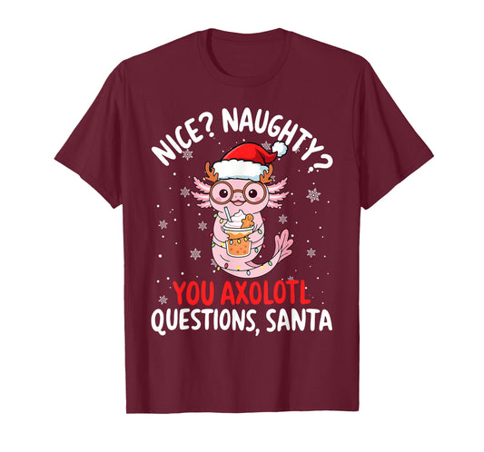 Axolotl Santa Hat Axolotl Questions Christmas Boys Girls Kid T-Shirt