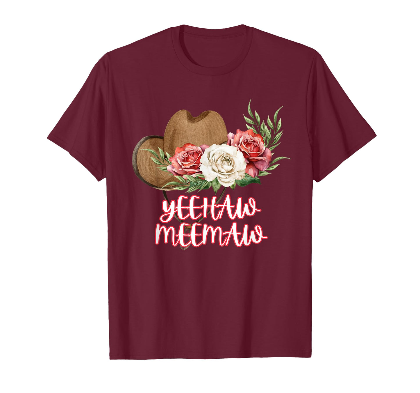 Yeehaw Meemaw Funny Country Cute Trending, Flowers and Hat T-Shirt