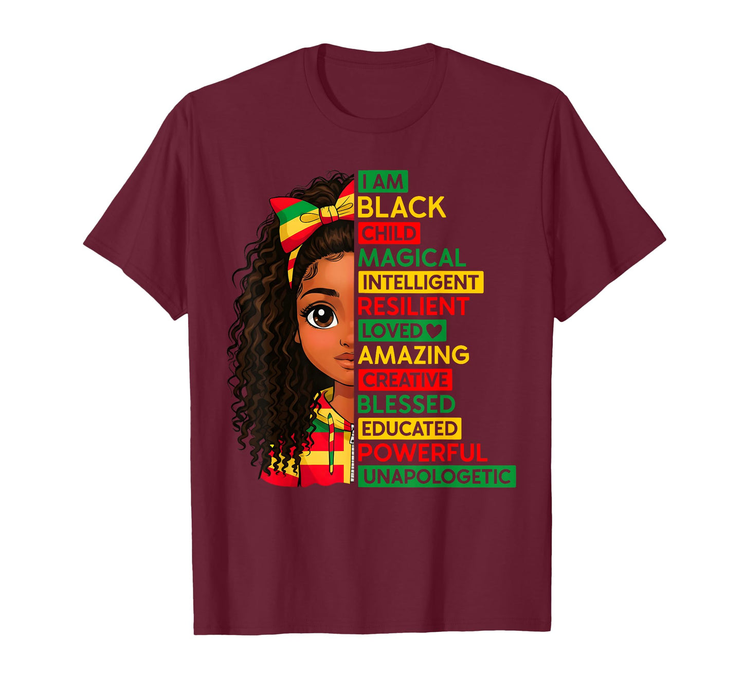I Am Black Child History Month African Girls Women Kids T-Shirt