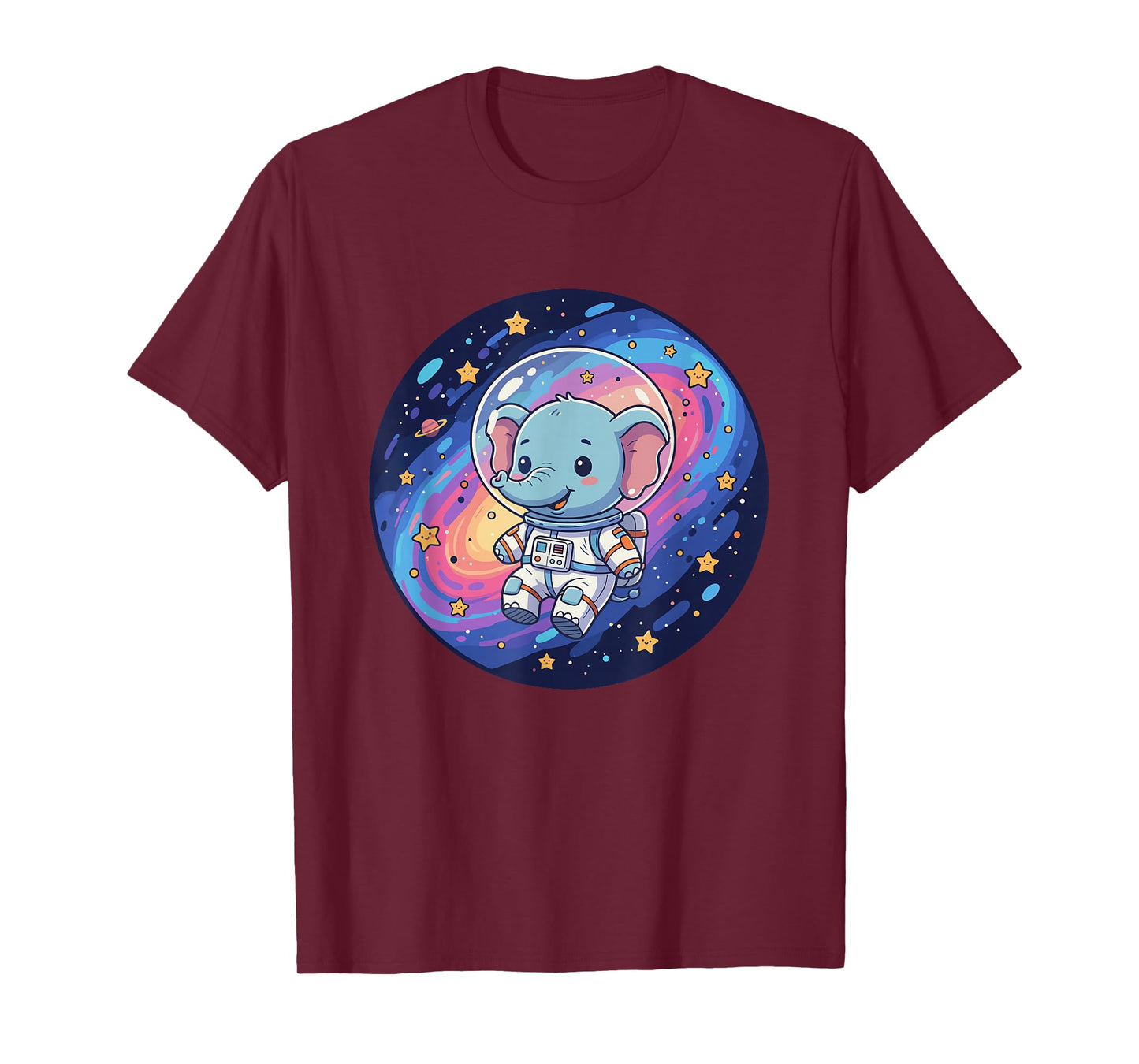 Astronaut Elephant in Colorful Galaxy Space T-Shirt