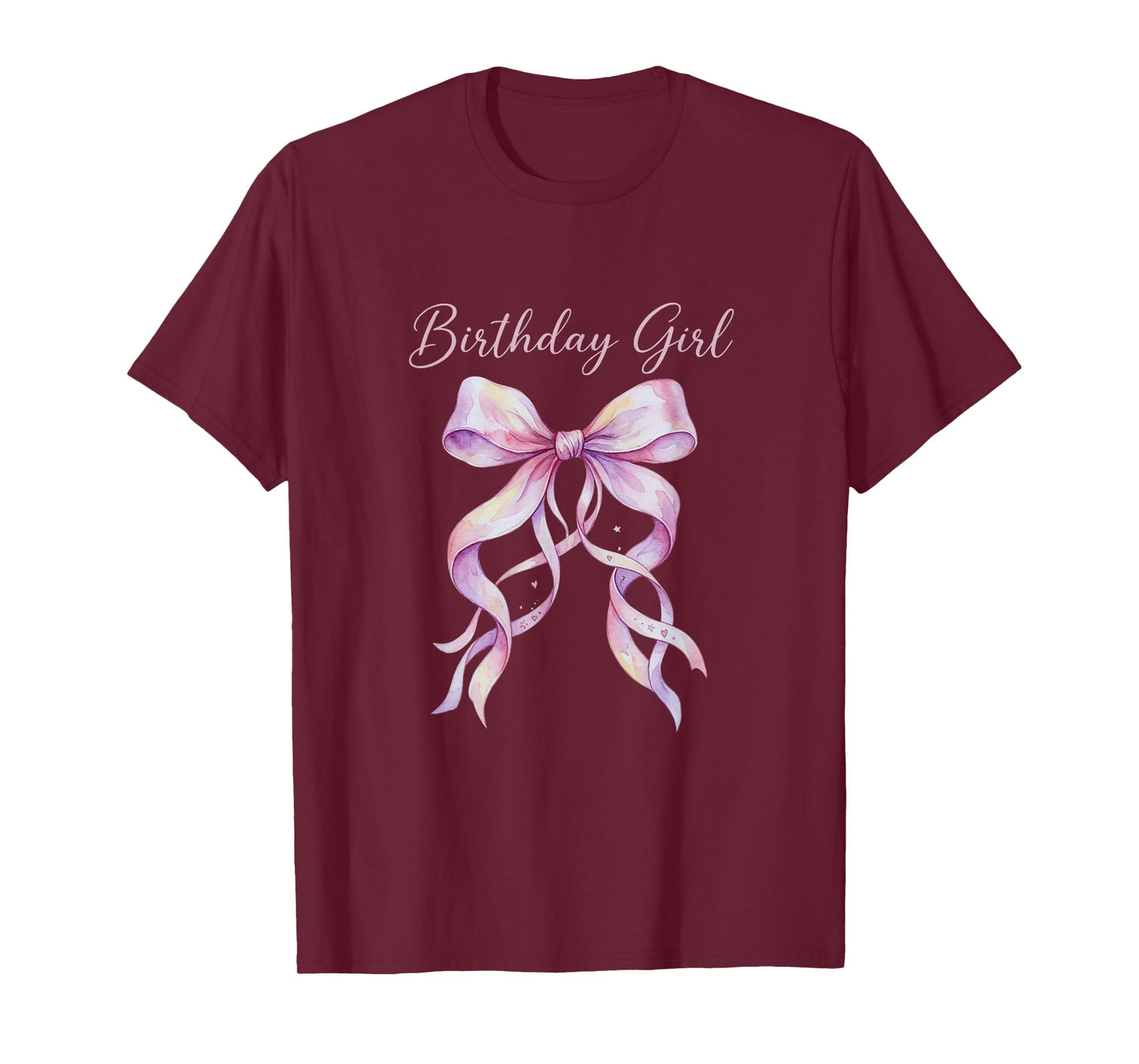Coquette Birthday Girl Pink Watercolor Bow Aesthetic T-Shirt