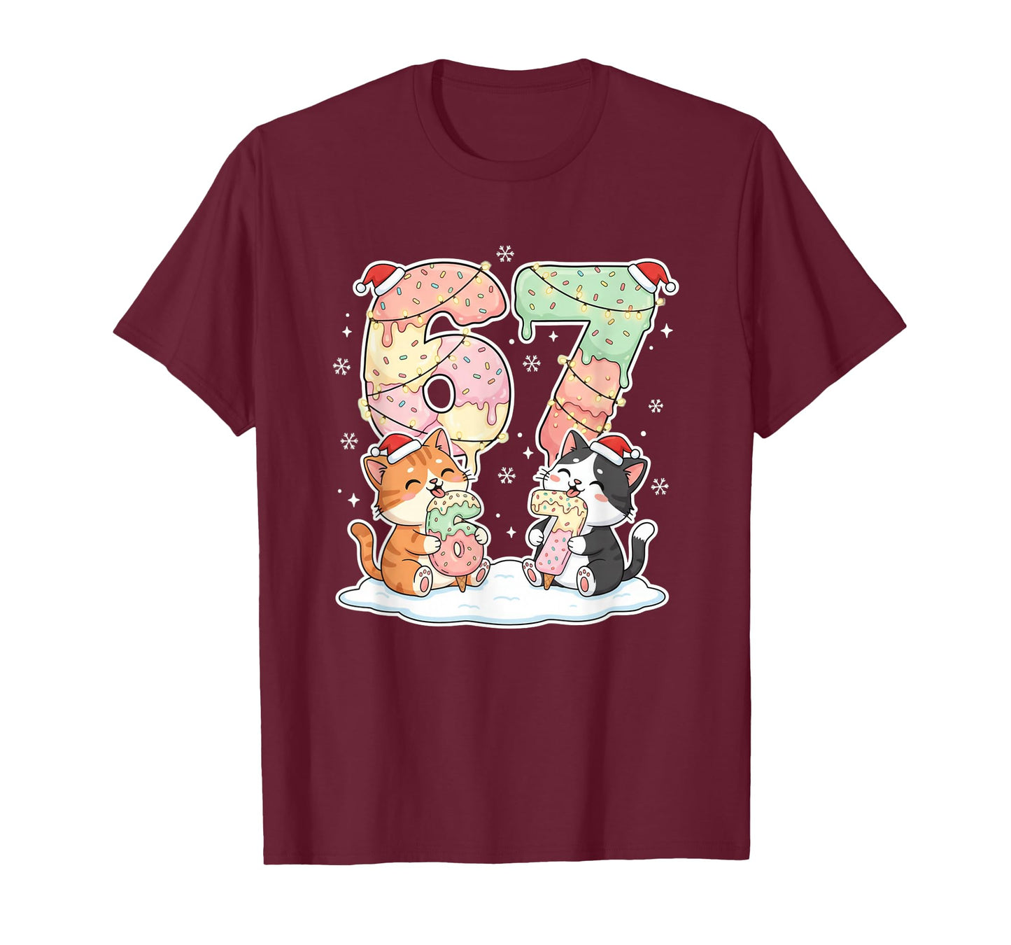 Funny Cat Christmas 67 Ice Cream Drip Meme Number 6 7 Girls T-Shirt